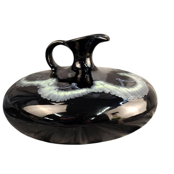 Royal Haeger Black Drip Ceramic Pitcher With Abstract Green Glaze Design - Picture 2 of 10